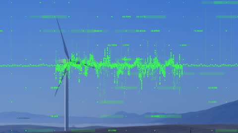 Digital Statistics Overlaid on Wind Turbine Landscape