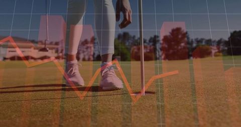 Senior golfer on course with data overlay analyzing putt