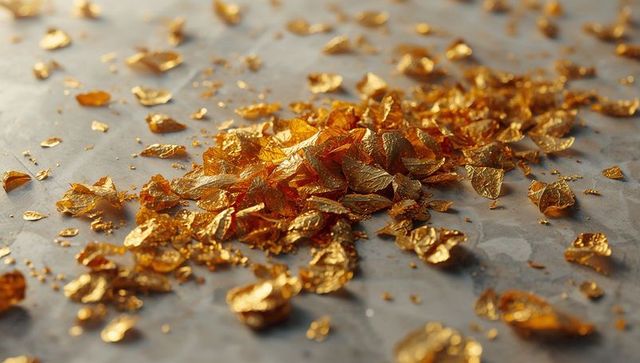 Scattered Gold Leaf Fragments on Marble Surface Craft Table