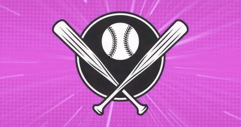 Retro Baseball Design with Crossed Bats on Pink Background