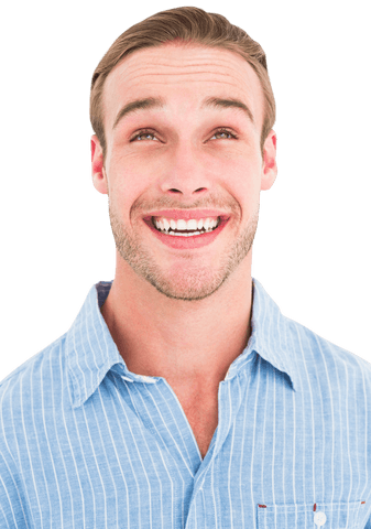 Laughing man joyfully gazing with transparent overlap