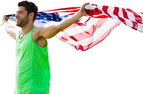 Caucasian Athlete Celebrating with American Flag on Transparent Background