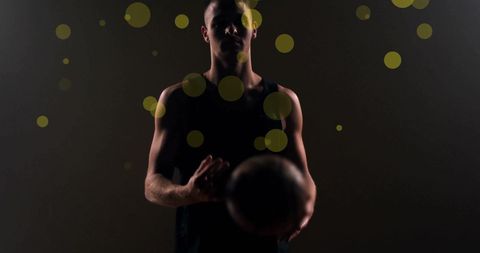 Silhouette of Basketball Player with Glittering Spots of Light