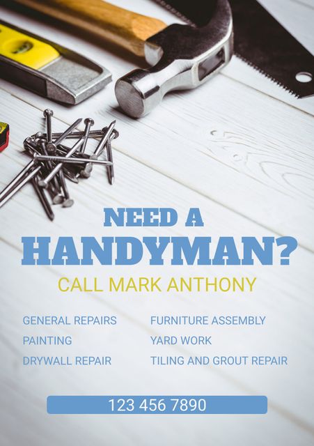 Handyman Services Flyer with Tools and Contact Information - Download Free Stock Videos Pikwizard.com