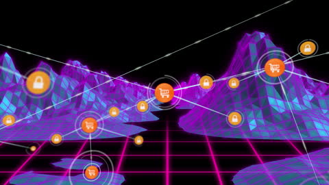 Futuristic Network Connections with Digital Mountains