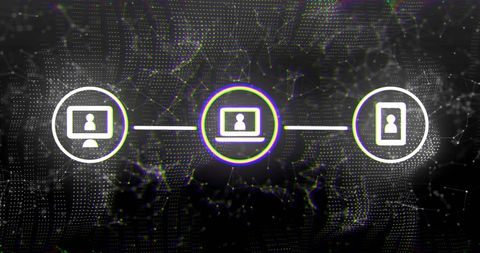 Digital communication network symbols on dark background