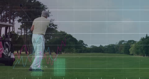 Senior Golfer Analyzing Financial Data Outdoors