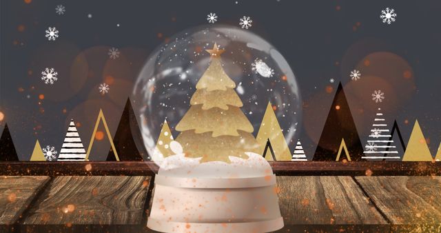 Festive Snow Globe with Golden Christmas Tree - Download Free Stock Images Pikwizard.com