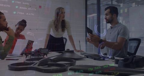 Tech Innovators Collaborating on Futuristic Drone Design