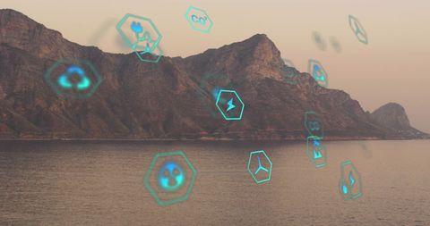 Sustainability Concepts Overlay on Coastal Landscape