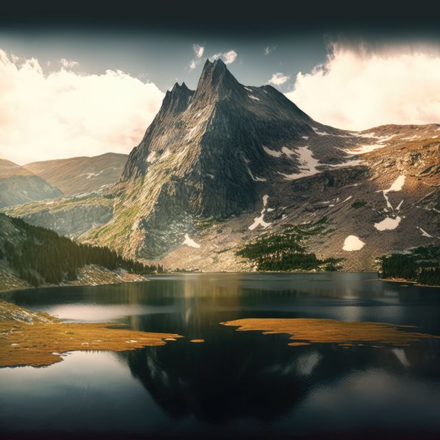 Scenery with mountains, river and sky with clouds created using generative ai technology - Download Free Stock Photos Pikwizard.com