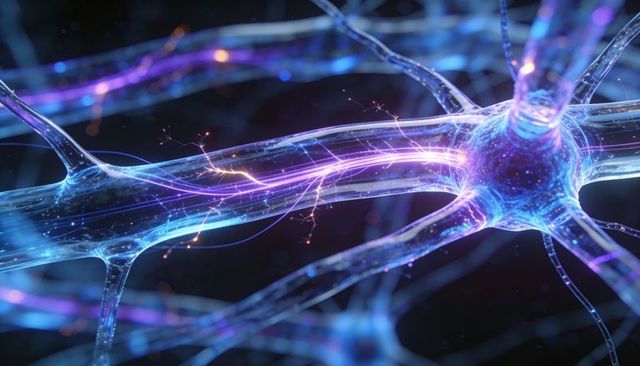 Glowing Neuron Network Transmitting Electrical Signals Through Axon and Dendrites