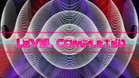 Neon Sci-Fi Achievement Screen Displaying Level Completed