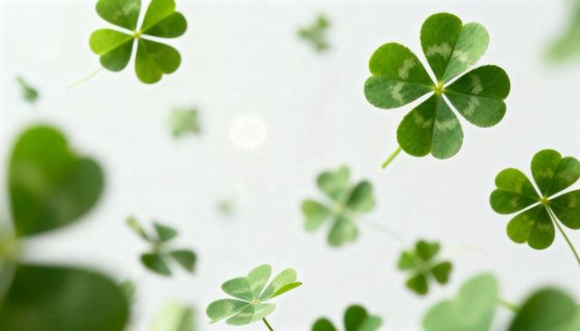 Floating four-leaf clover closeup with dreamy bokeh for luck and nature