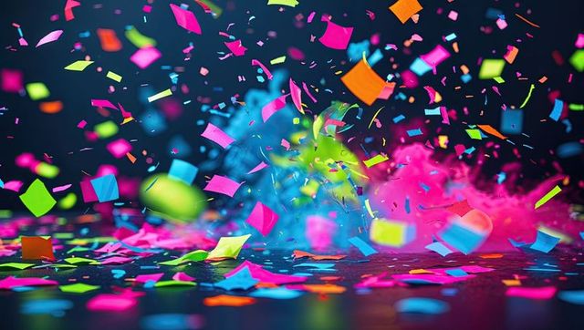 Vibrant Confetti Explosion with Colorful Light Effects