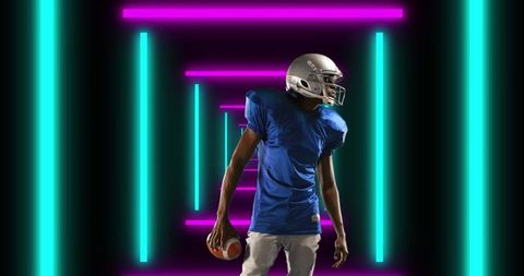 Football Player in Neon Digital Tunnel