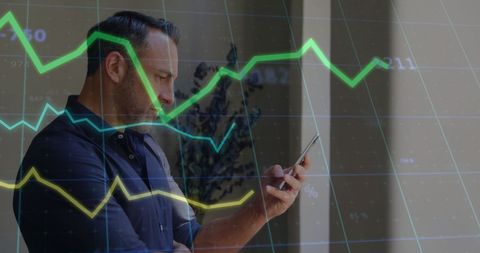 Man with Smartphone Analyzing Stock Market Data Visualization - Download Free Stock Images Pikwizard.com