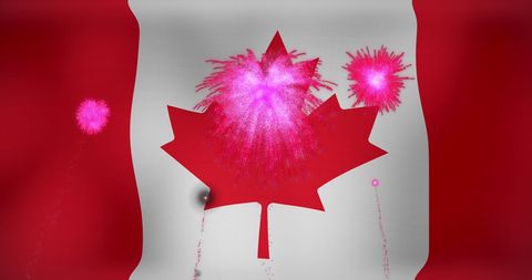 Canadian Flag with Fireworks Celebration