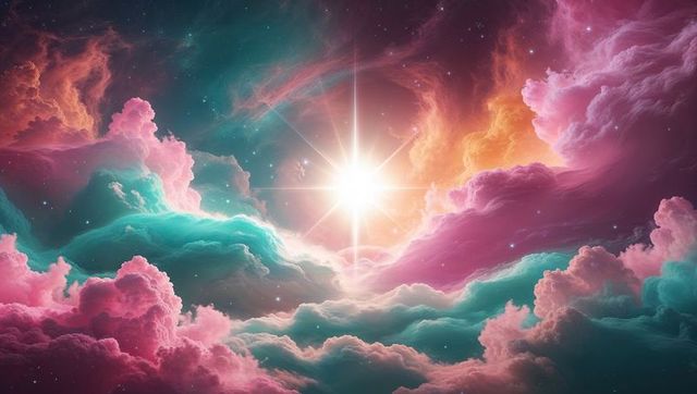 Enchanting Cosmic Fantasy Landscape with Luminous Clouds