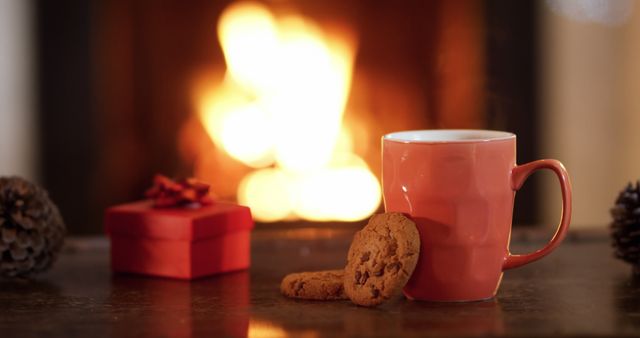 Cozy Winter Evening by Fireplace with Hot Drink and Cookies - Download Free Stock Images Pikwizard.com