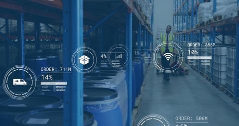 Warehouse Worker Utilizing Smart Technology for Inventory Management