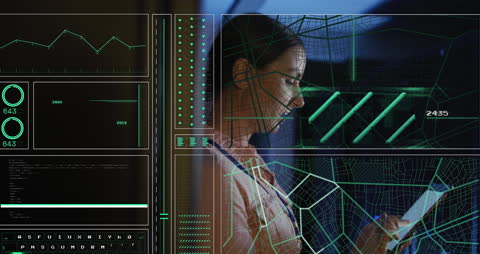 Futuristic Data Processing Interface in Office Environment