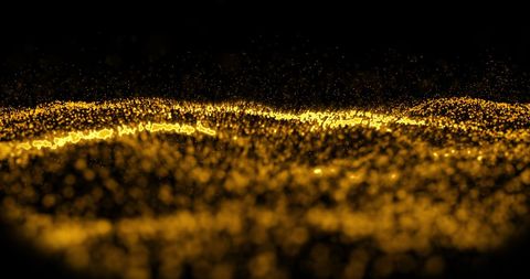 Glowing Golden Particles Seamlessly Moving in Dark Space