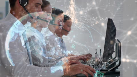 International Call Center Team Analyzing Data Streams