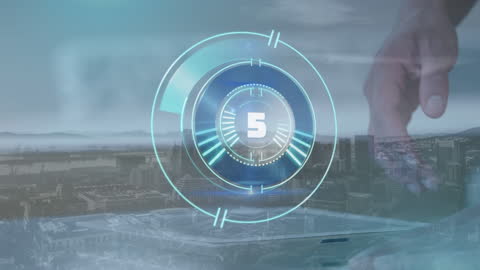 Digital Countdown over Businessman with Tablet