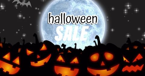 Spooky Halloween Sale with Glowing Jack-o'-Lanterns and Full Moon - Download Free Stock Images Pikwizard.com