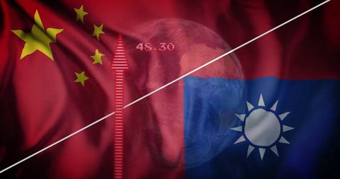 Chinese and Taiwanese Flags with Overlapping Data and Earth