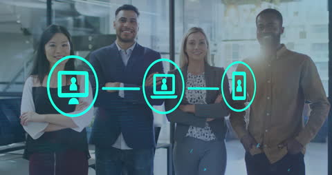 Diverse Team Demonstrating Digital Network Connectivity