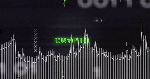 Neon crypto market hud glitch bars and spiking line chart for digital finance visuals