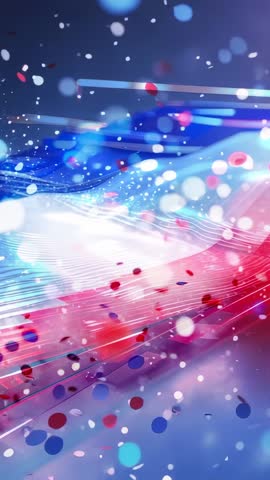 Vertical Loop Showing Pulsing Light Ribbons and Confetti in Futuristic Red White Blue