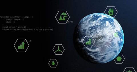 Eco Icons and Data Processing on Earth: Exploring Global Sustainability - Download Free Stock Images Pikwizard.com