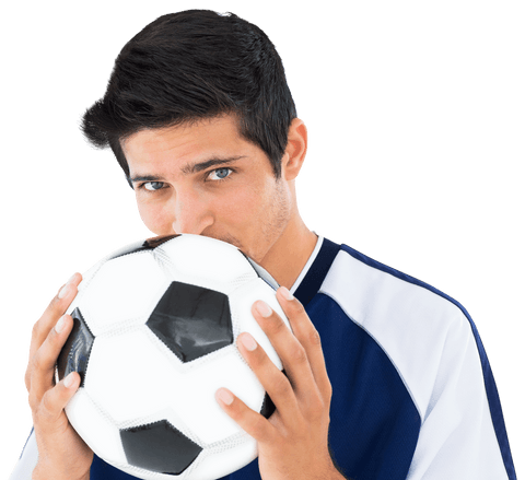 Transparent Soccer Player Kissing Ball Closeup Portrait