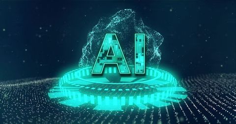 Futuristic AI Hologram on Digital Circuit Platform