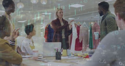 Business Team Collaboration with Financial Data Overlay Concept