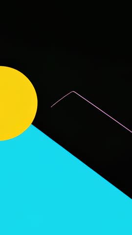 Vertical abstract video with yellow circle rolling up cyan slope and magenta line trace