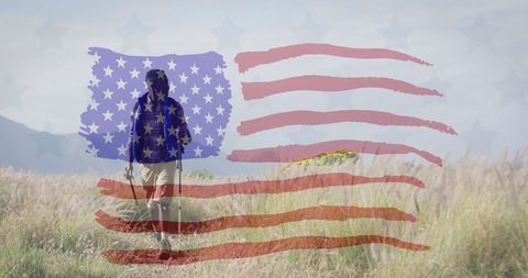 Hiker with united states flag animation overlaid