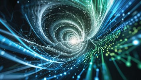 Digital vortex with glowing lines in futuristic cyberspace