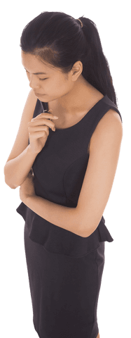 Serious Asian Businesswoman Contemplating on Transparent Background