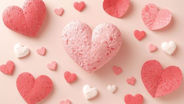Featuring textured pink heart ornament surrounded by pastel craft hearts for valentine decor