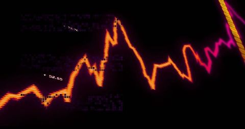 Neon glitch market waveform showing volatile financial chart with glowing scanlines