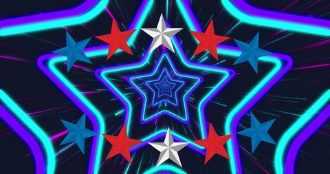 Vibrant neon stars in dynamic abstract pattern