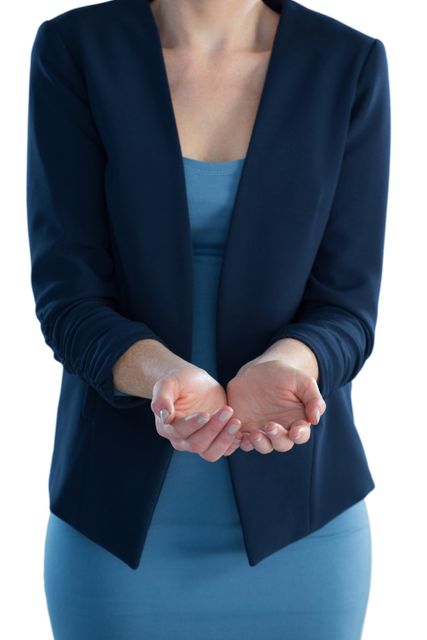 Mid section of businesswoman standing with hands cupped - Download Free Stock Photos Pikwizard.com