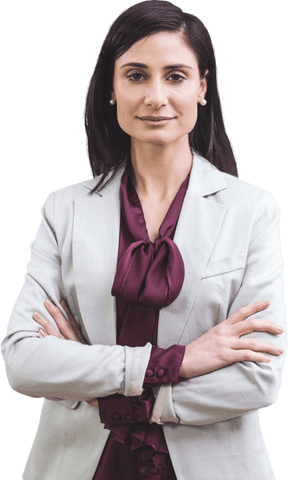 Confident businesswoman standing with arms crossed on translucent background