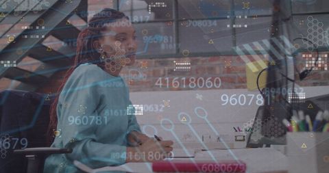 Businesswoman Analyzing Digital Data at Workstation
