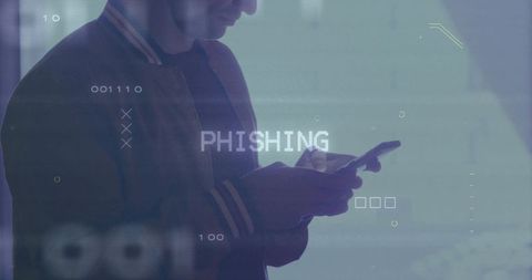 Man Using Smartphone Highlighting Phishing and Cybersecurity Concerns
