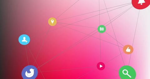 abstract network of colorful icons on pink gradient background - Download Free Stock Images Pikwizard.com